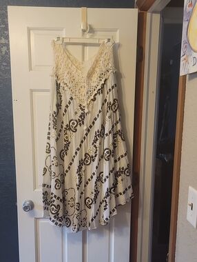Cream Crochet-Waist Paisley Maxi Skirt